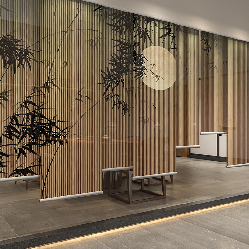 新中式茶室玄关帘屏风软隔断装饰客厅半透明遮光卷帘窗帘禅意竹子