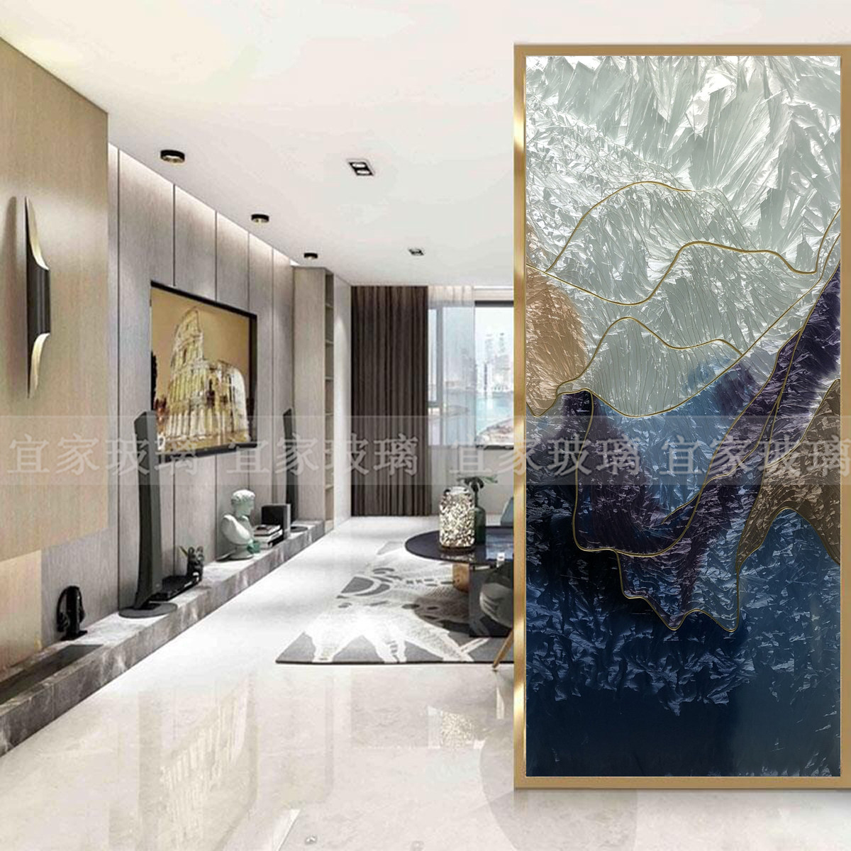 艺术玻璃琉璃珐琅彩工艺别墅玄关隔断客厅入户屏风电视背景墙餐厅