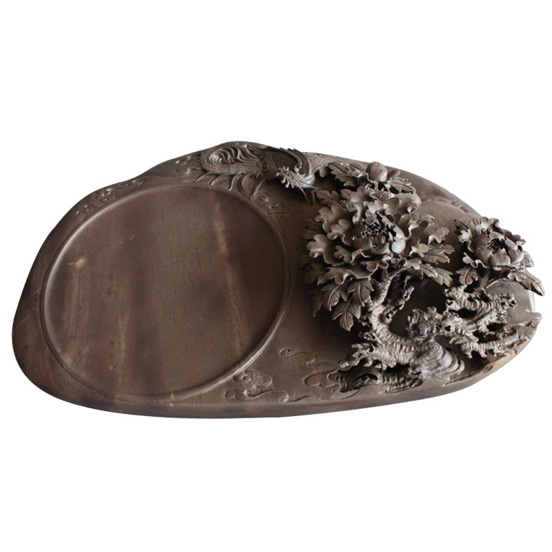 端砚泰斗亚太地区手工艺大师 黎铿作品 《富贵图》砚