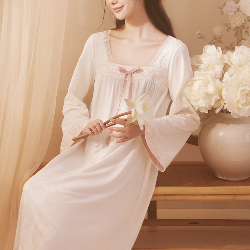 汉服女睡裙仙气古风学生古装超仙睡衣女春秋季长袖甜美公主风长款