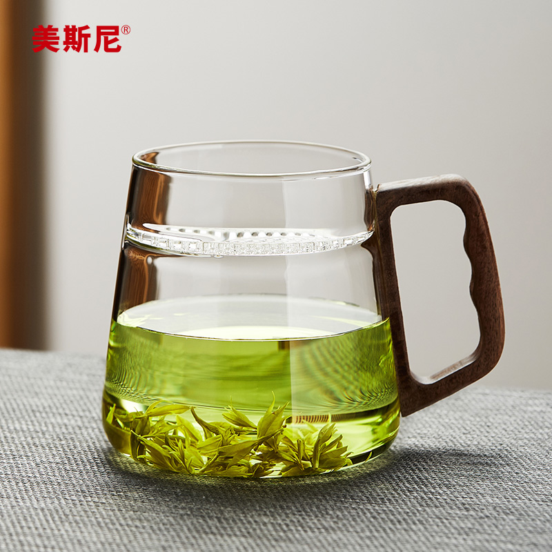 美斯尼玻璃杯加厚茶水分离泡茶杯耐高温月牙过滤绿茶杯办公室水杯