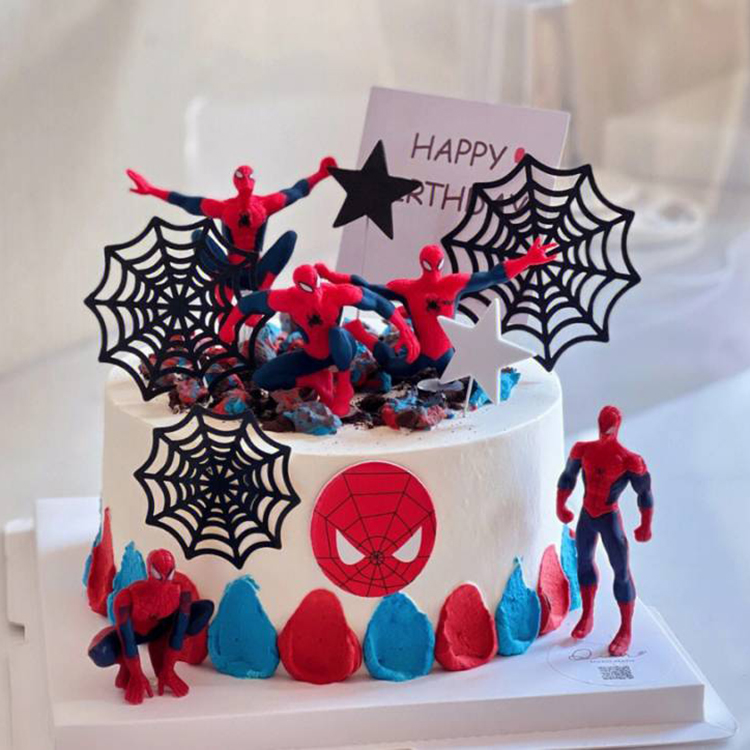 儿童生日蛋糕蜘蛛队装饰摆件男孩宝宝生日带底座飞人蛋糕玩具摆件