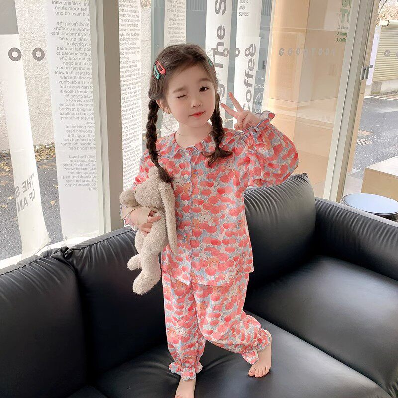 女童睡衣春秋款纯棉女宝宝薄款套装小女孩公主卡通儿童长袖家居服