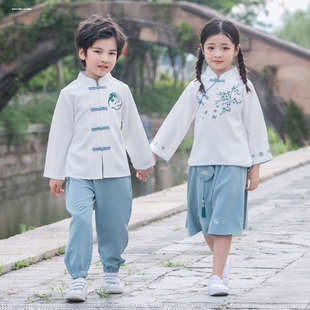 汉服男童夏季短袖薄款古装两件套男孩高端演出服男宝宝中国风童装