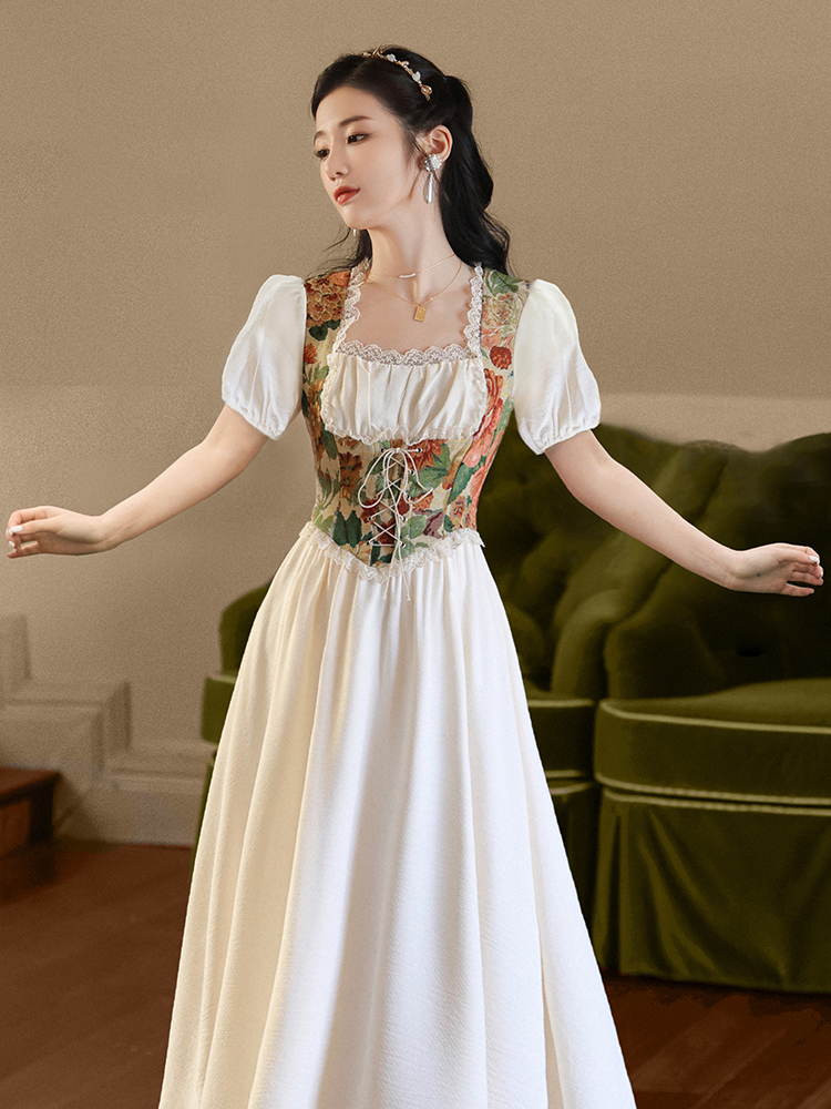 裙子复古宫廷风法式泡泡袖连衣裙夏季长裙女独特收腰2022春夏新款