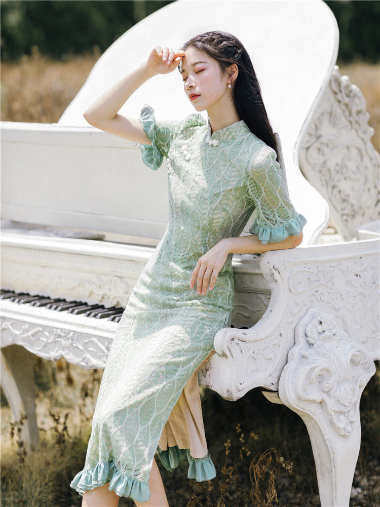 2020秋装新款复古少女改良日常年轻款旗袍连衣裙很仙的刺绣礼服裙