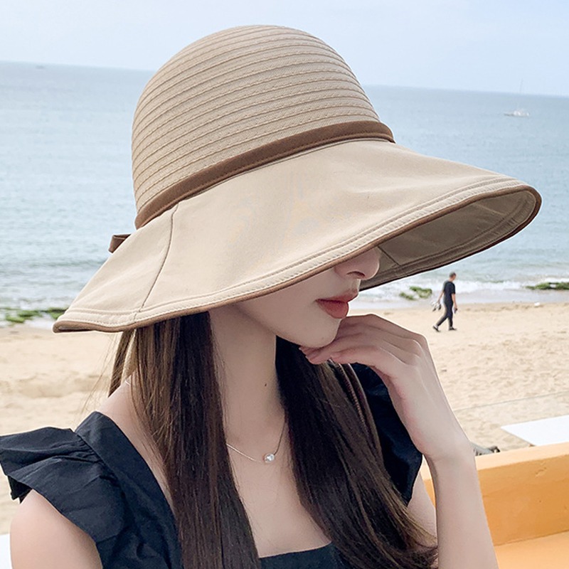 帽子女新款夏季渔夫帽大檐防紫外线沙滩帽透气防晒遮阳出游太阳帽