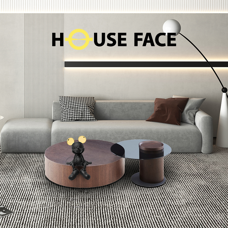 Houseface潮流家具 意式轻奢设计师家具客厅烟熏木艺圆形组合茶几