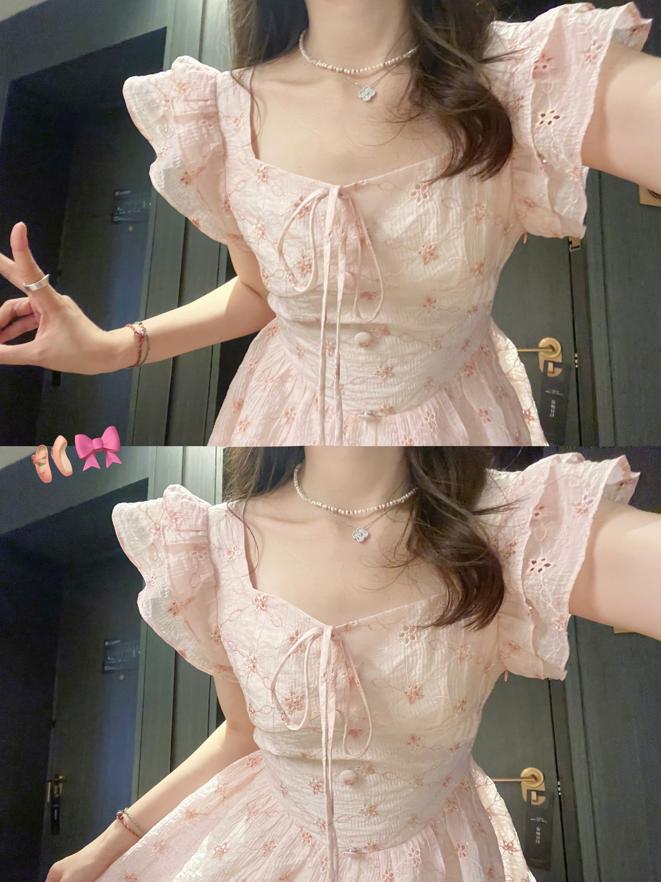 【不退不换】PINKMOON/甜梦芭蕾 淡粉色刺绣夏日短裙花边裙