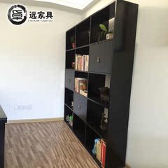 新中式实木书架现代黑色复古创意陈列博古架简易书架落地置物架