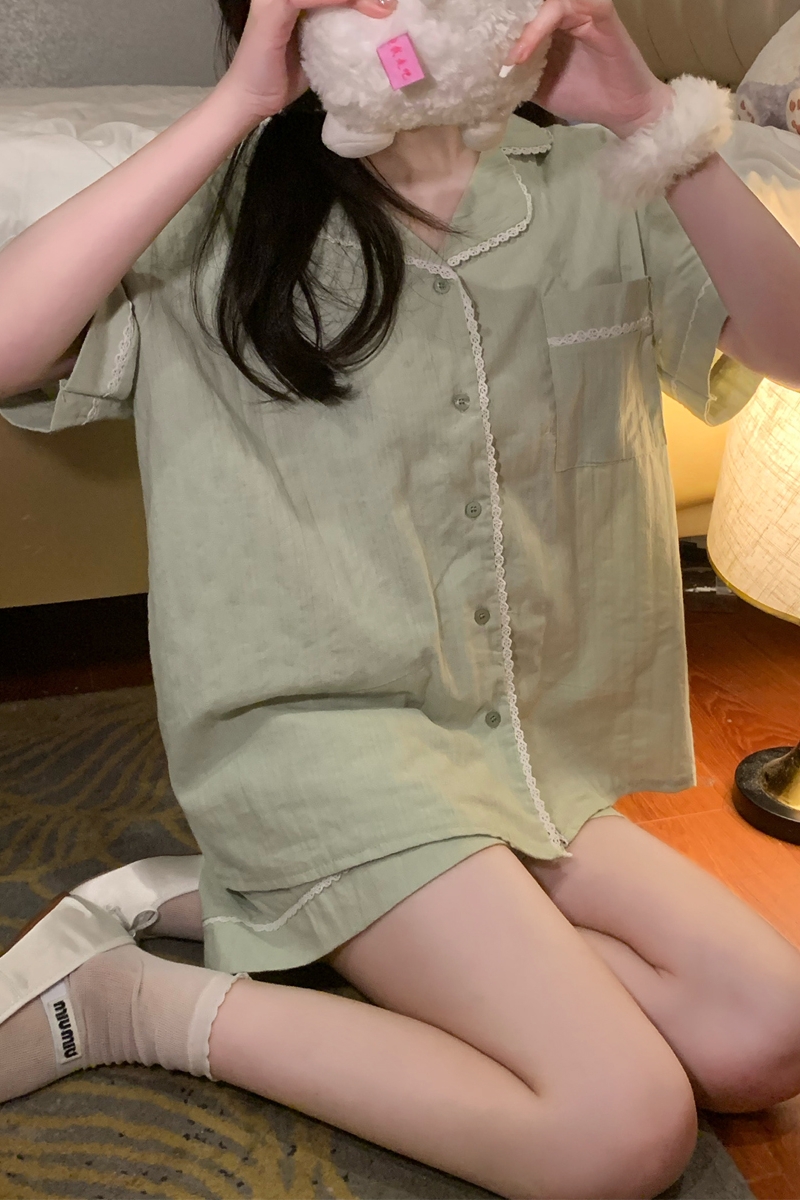 少女睡衣女款2024新款夏季短袖蕾丝花边网红风甜美夏天家居服套装