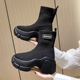 欧洲站女鞋2023秋季新款欧货飞织松糕底套筒时尚显瘦瘦瘦靴袜靴女