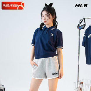 MLB 藏蓝色POLO衫短袖女2024夏季新款短款宽松运动服透气休闲T恤