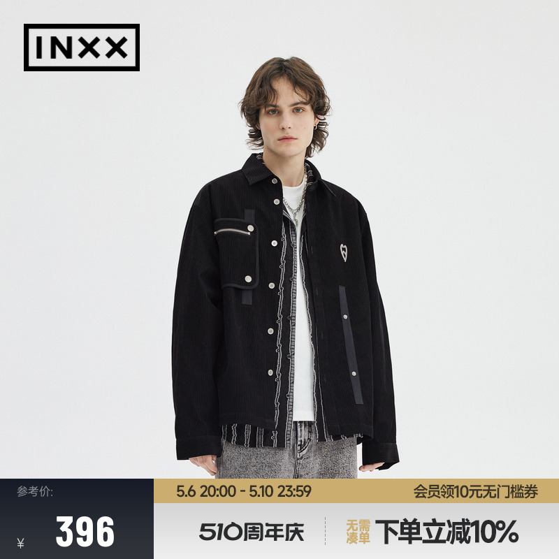 【INXX】APYD 潮酷工装感外套男坑条纹植绒中性风宽松翻领夹克