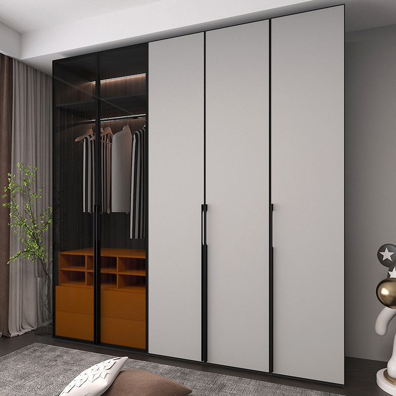 平开门衣柜现代简约定制整体卧室衣柜带顶柜多功能免漆板大衣橱
