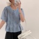 JIUHUAMU法式百搭时尚蕾丝花边褶皱设计感衬衫女夏季新款小衫上衣