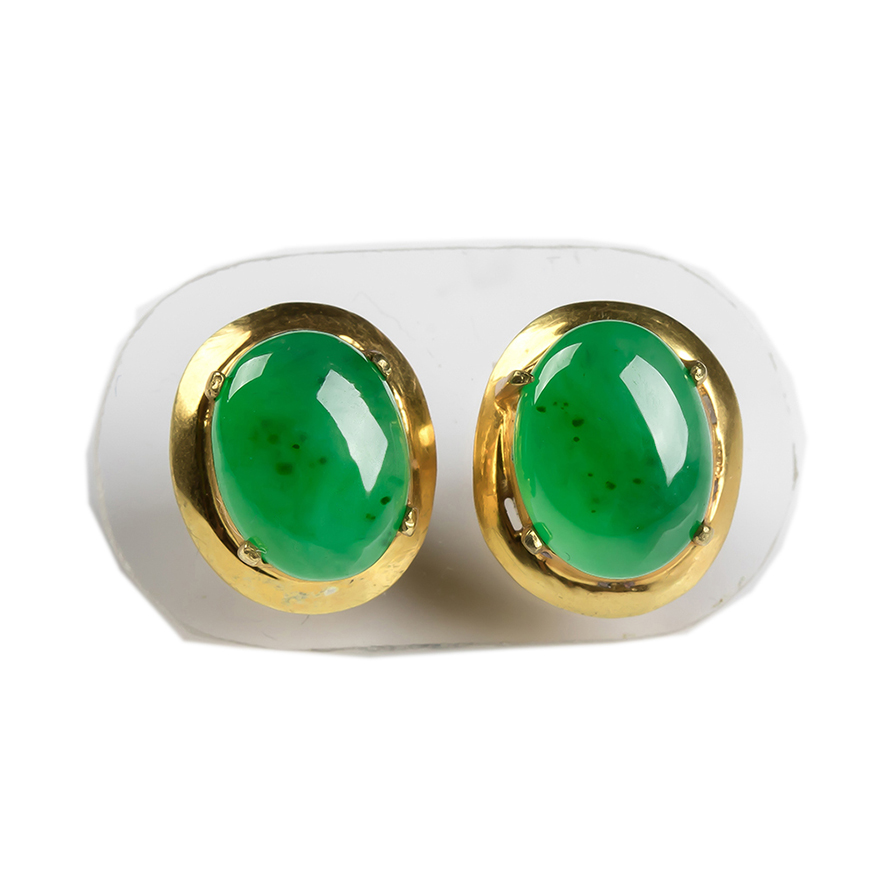 老坑冰糯种绿色铜托耳钉6.15g(含底托)