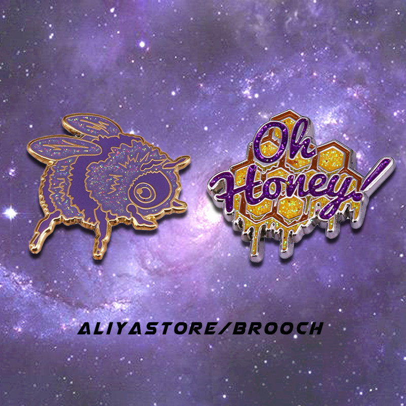aliyastore/紫色闪闪小蜜蜂和蜂蜜情侣胸针创意个性徽章趣味饰品