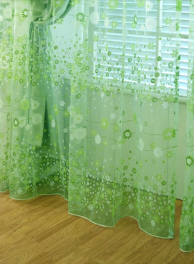 田园小清新绿色窗纱客厅阳台门帘