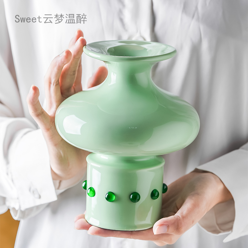 东方青瓷嵌玉新中式陶瓷花瓶客厅摆件花瓶创意可水养花器喜庆摆件