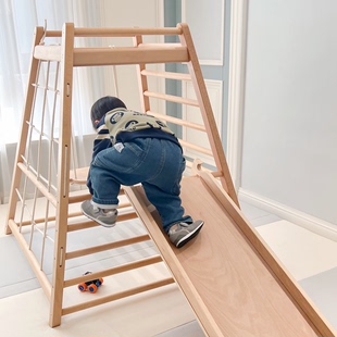 榉木宝宝攀爬架儿童室内家用滑梯迷你婴幼儿小型实木攀爬秋千组合