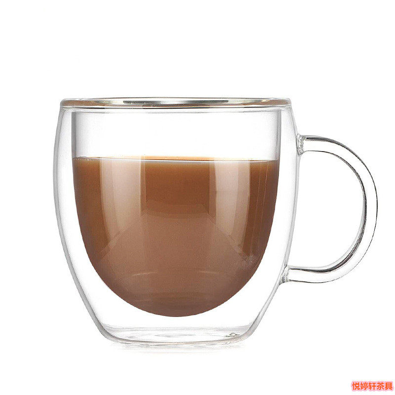 双层隔热防烫玻璃杯耐热带把手咖啡杯茶杯高硼硅透明无铅创意水杯