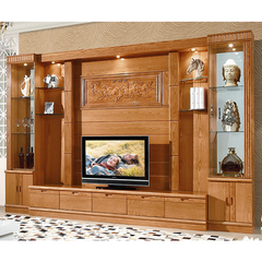 3.4米 中式大户型影视墙柜实木整体电视柜客厅背景墙地柜酒柜组合