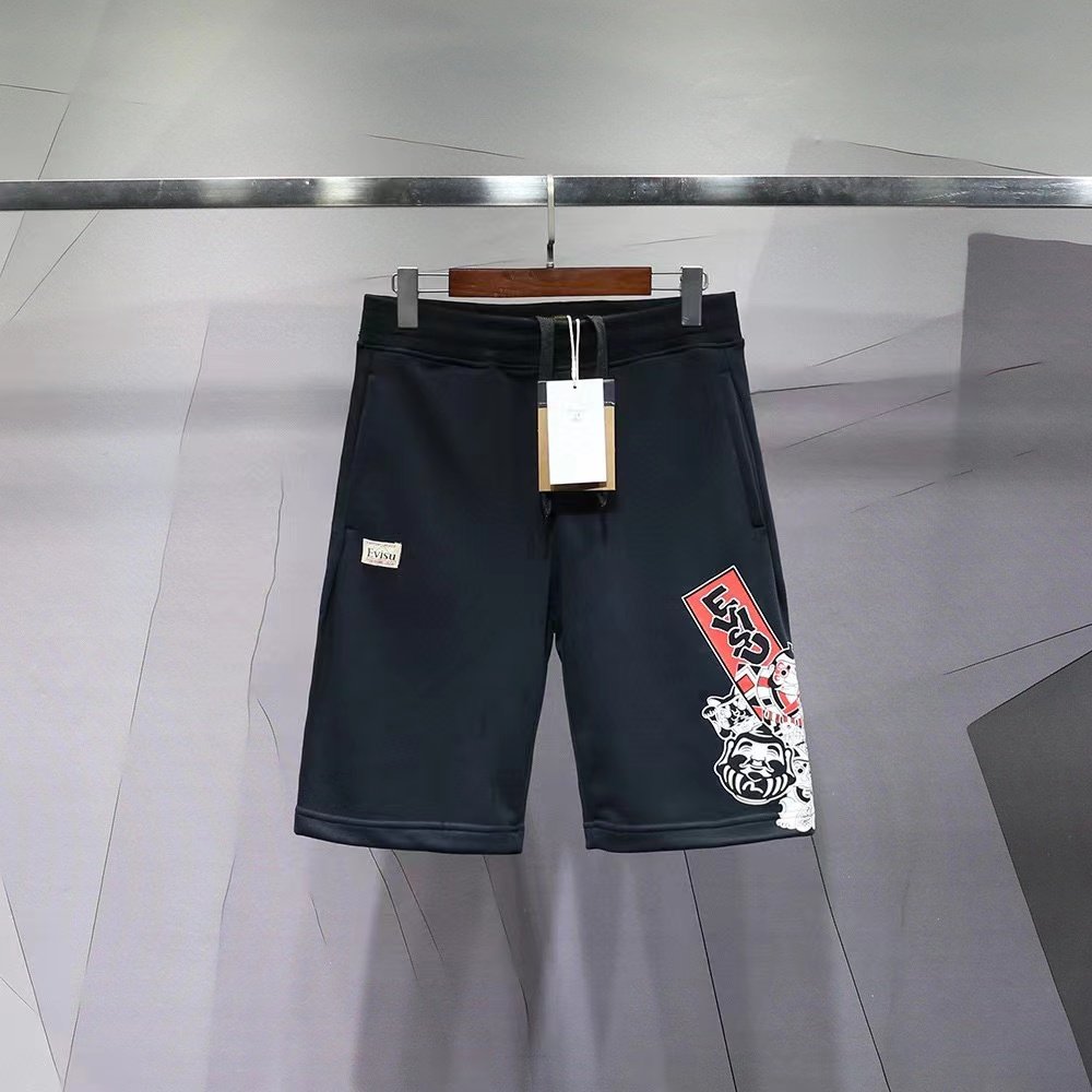 潮牌evisu福神短裤春夏新款缘起物海鸥印花宽松运动休闲五分裤子