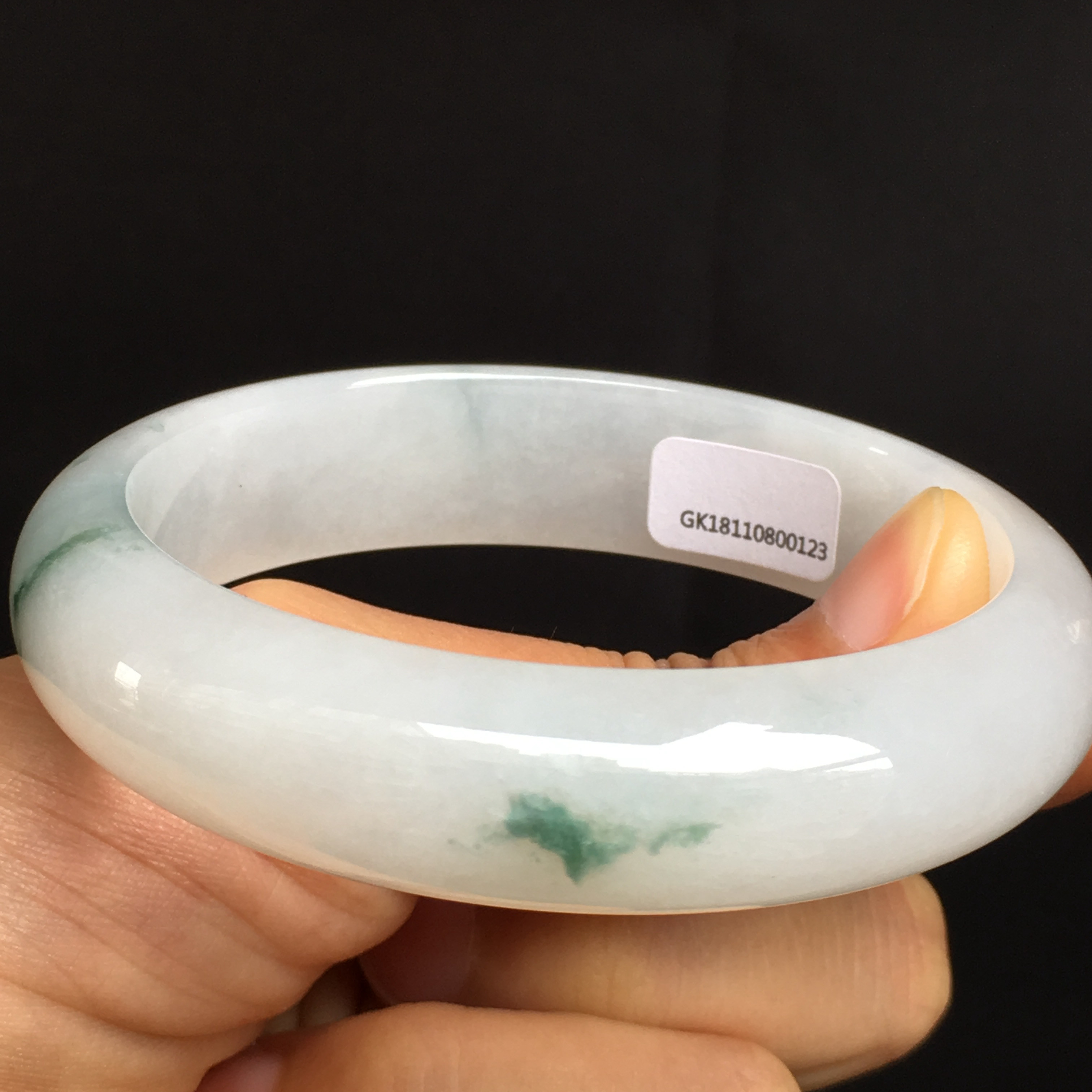 掌中翠天然翡翠a货宽版冰飘花宽圆条56圈手镯细腻无纹裂0123