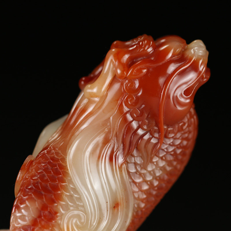 寿山老性巧色红芙蓉石 精雕鳌龙手件