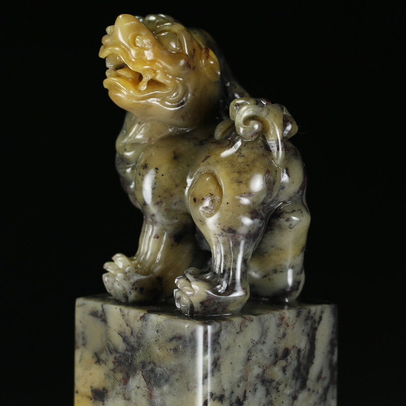 巧色巴林紫云冻石 精雕瑞兽巨材印章 送礼 收藏