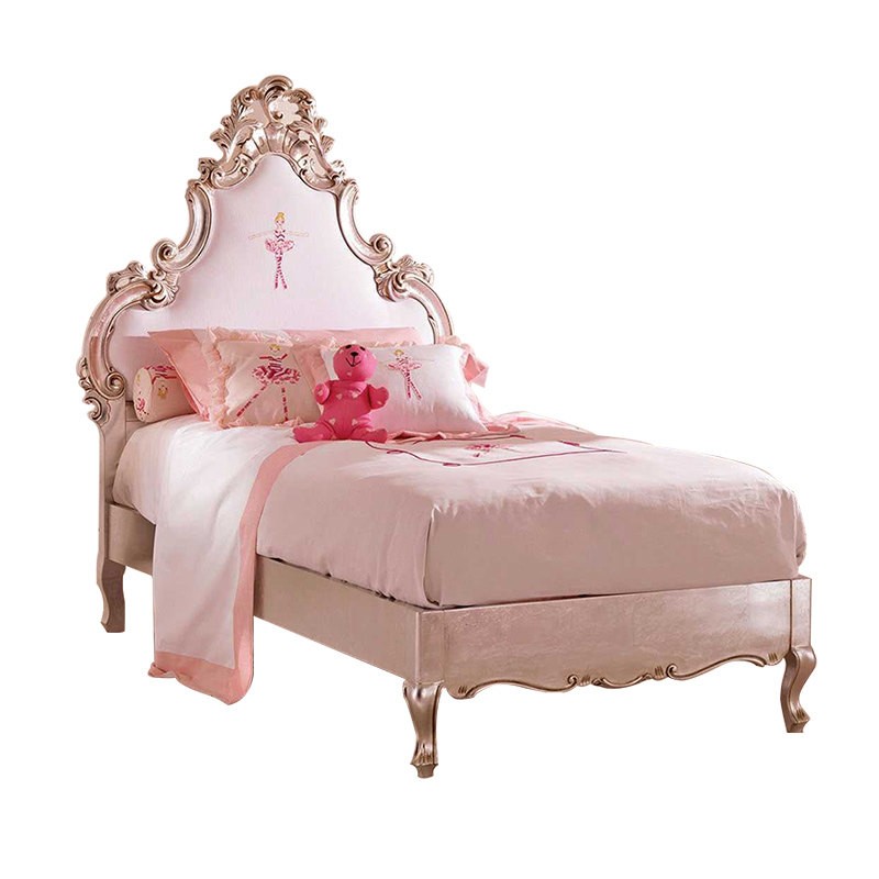 实木雕花公主床简约欧式女孩床印花布艺单人床意大利式现代儿童床