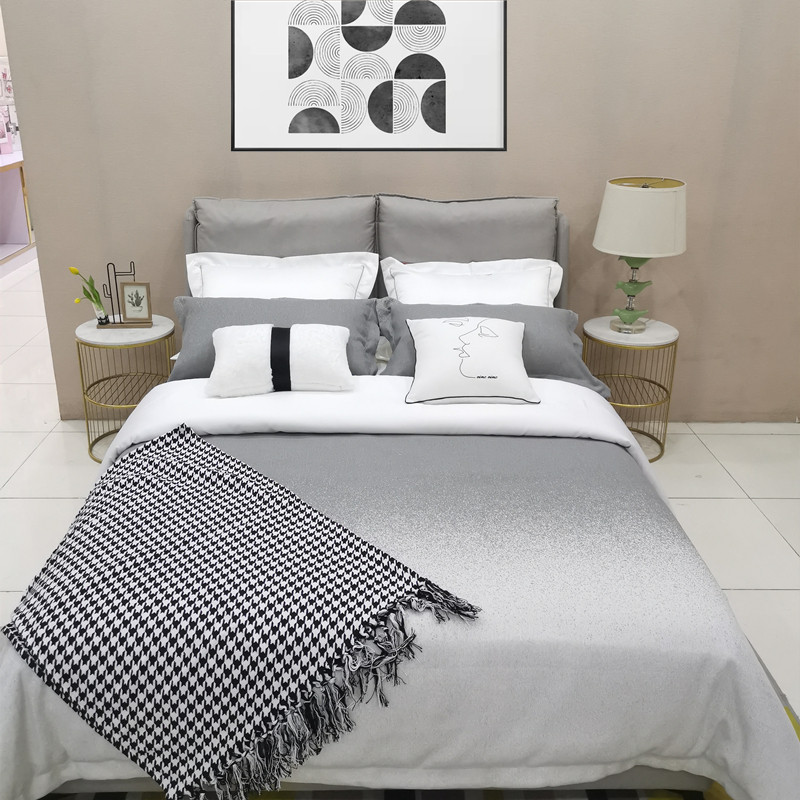 展厅样板间家具配套床品轻奢意式港式简约软装皮革多件套黄菱