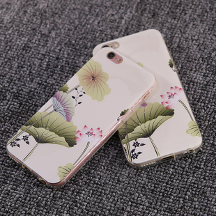 真馨荷花苹果6手机壳iphone6 plus浮雕软壳6s硅胶女款个性唯美