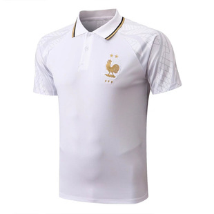 法国队白色短袖polo衫球衣男上衣2223新款足球训练服定制运动队服