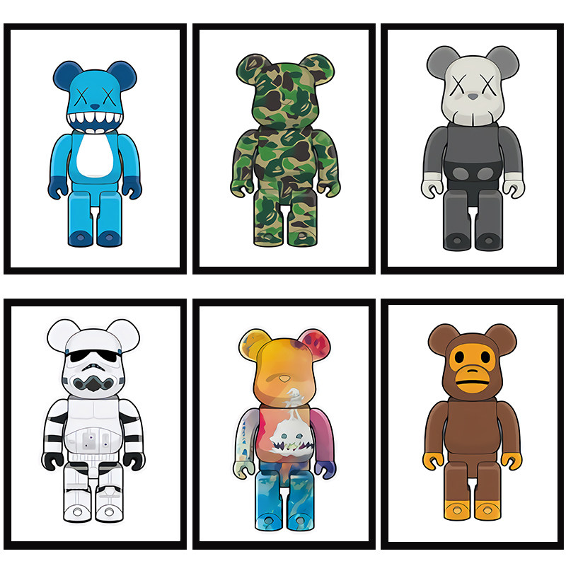 潮牌积木熊挂画bearbrick熊公仔工作室客厅服装店卧室装饰画
