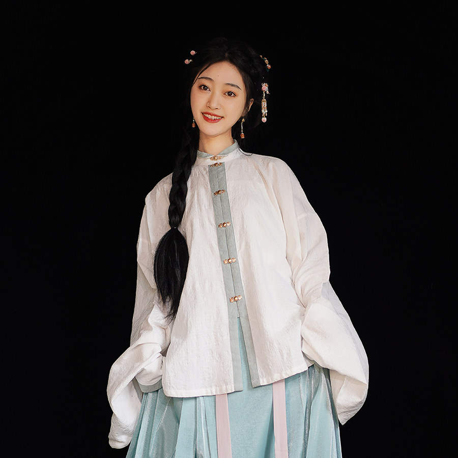 初潋月【春涧】原创汉服日常明制立领对襟琵琶袖短衫提花暗纹