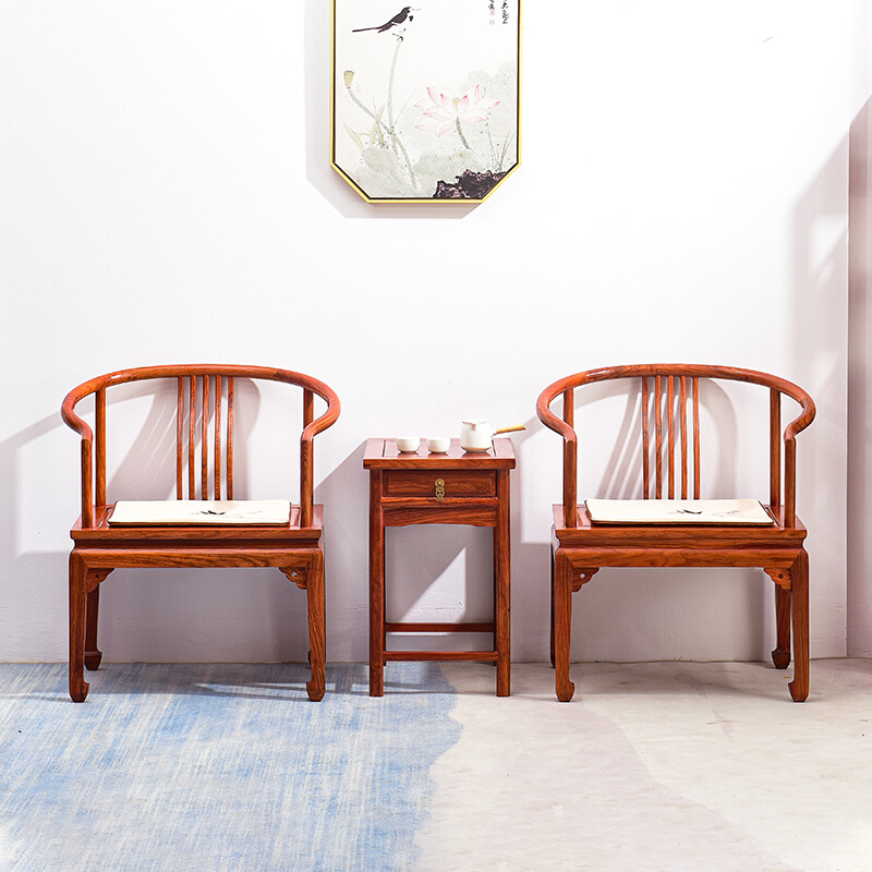 红木家具新中式圈椅三件套花梨z木太师椅休闲椅子刺猬紫檀茶椅围