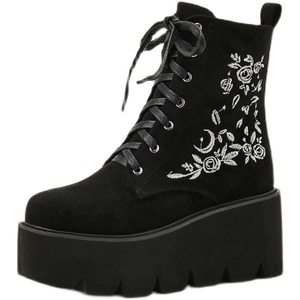 Thick bottom thick heel embroidered frosted Martin boots 34-43