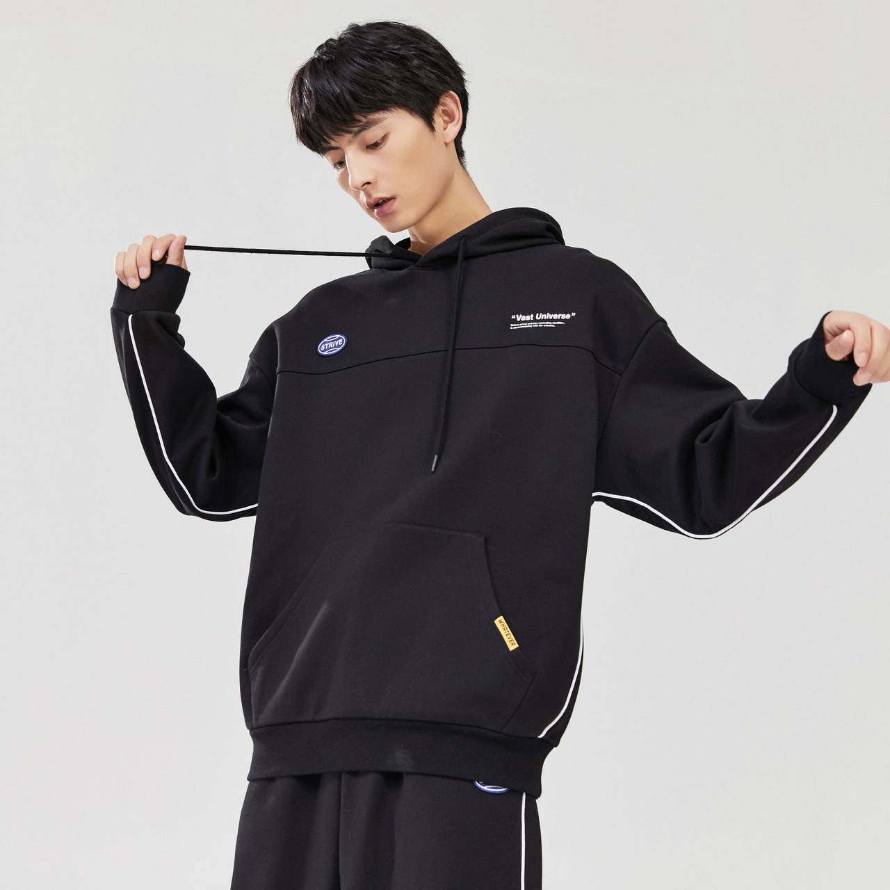 美特斯邦威运动装男潮2020新款秋季加绒休闲连帽搭配套头卫衣男