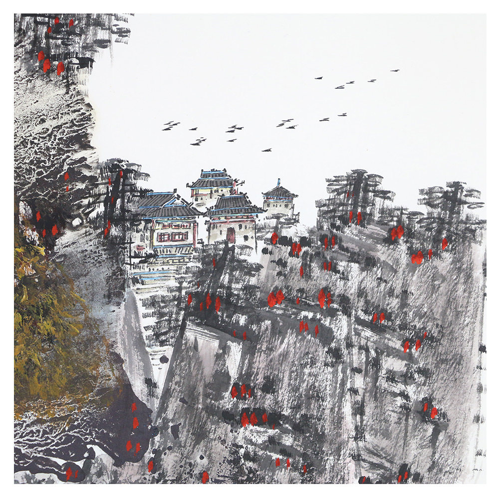 杨志安《秋气清》 肌理重彩画创始人 山水画名家