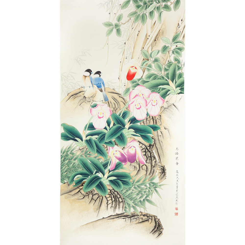 梁燕生《鸟语花香》当代著名工笔名家