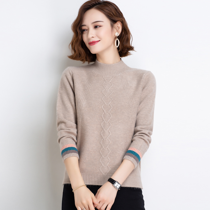 浅秋2021冬新款唯品会女装羊绒衫半高领加厚毛衣女宽松针织打底衫