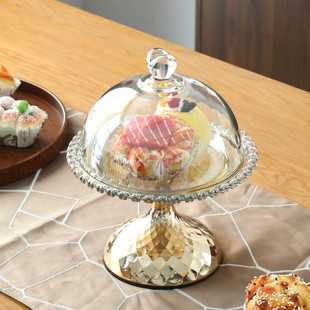 高脚水晶玻璃点心盘家用客厅蛋糕甜品摆台带盖爱心水果盘装饰摆件
