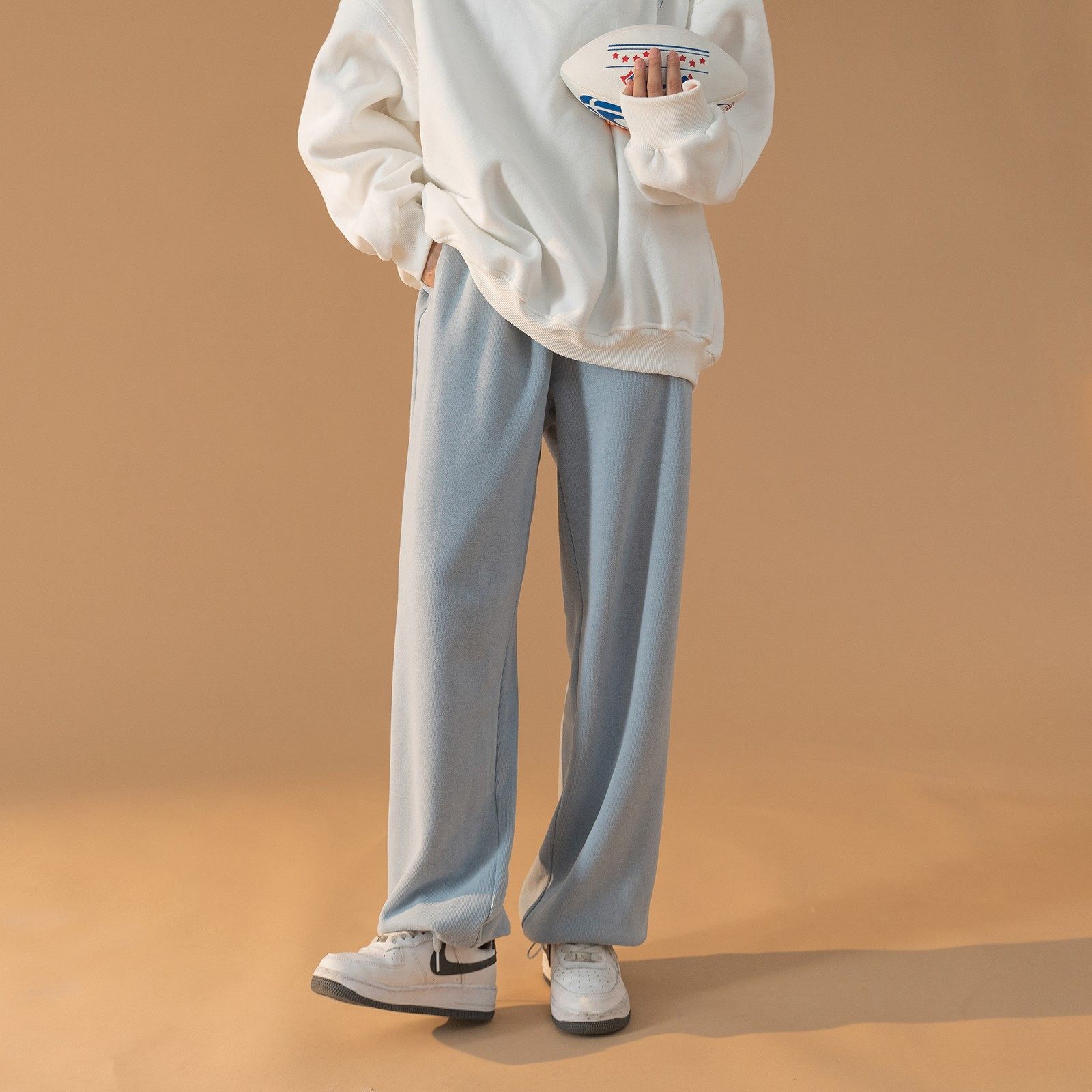 买一送一裤子女春秋休闲裤白色长裤束脚宽松直筒灰色运动裤女