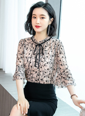 2019夏装新款唯品会专柜正品牌女装气质碎花雪纺小衫洋气时尚上衣