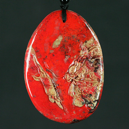 昌化刘关张鸡血石挂件 血色艳丽尺寸大气《龙行天下》收藏佳品