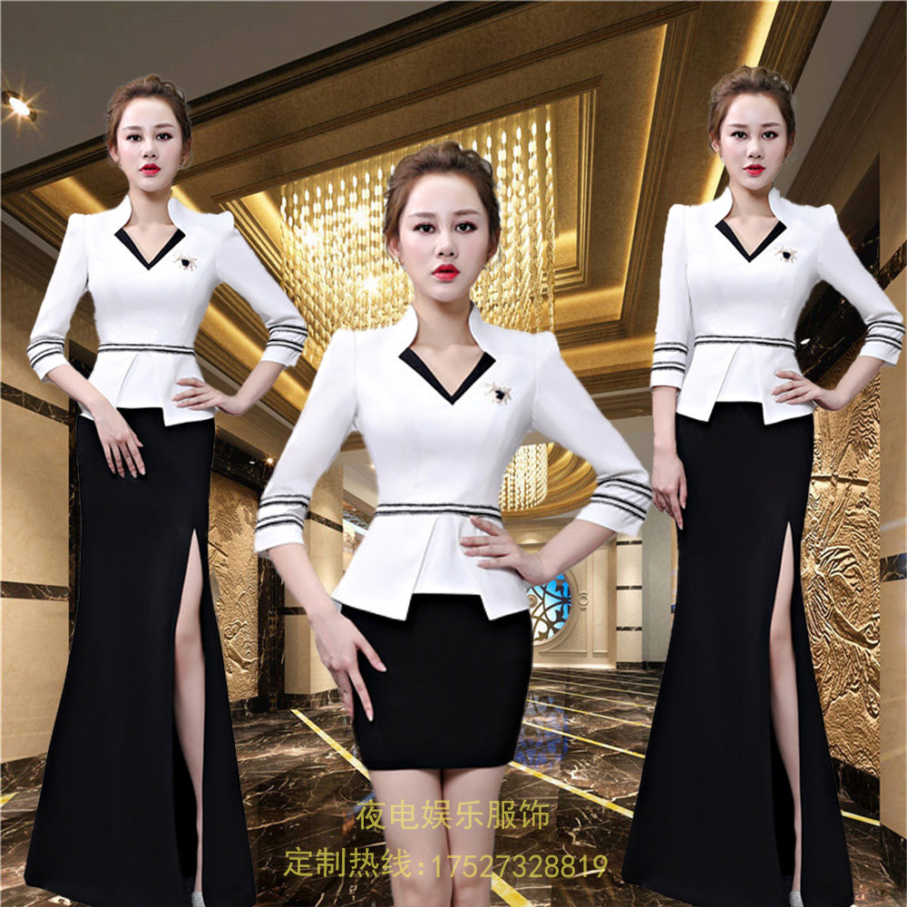 夜场迎宾_夜场dj包房公主服ktv酒店咨客迎宾女服务员鱼尾裙秋冬修身款