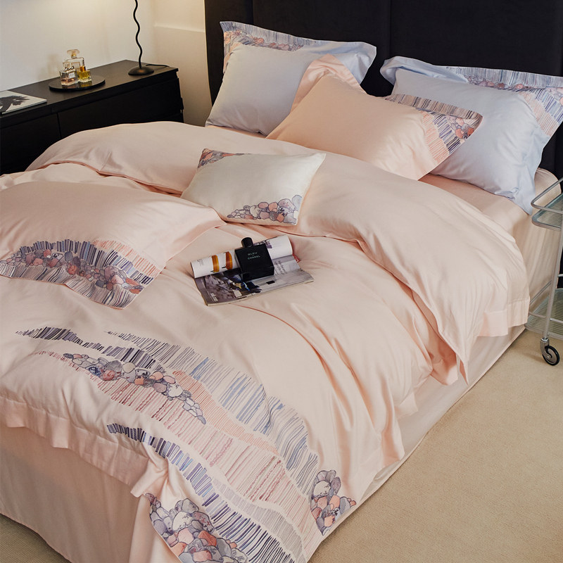 高端家纺床上四件套天丝棉刺绣简约欧式高级感被套长绒棉柔软床品