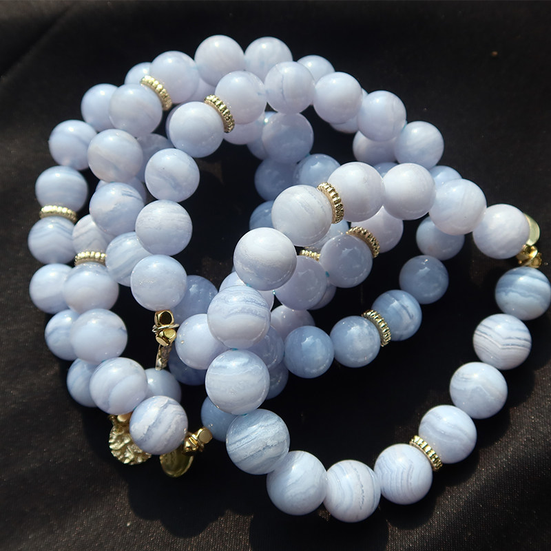 天然蓝纹石水晶手链圆珠单圈手串女